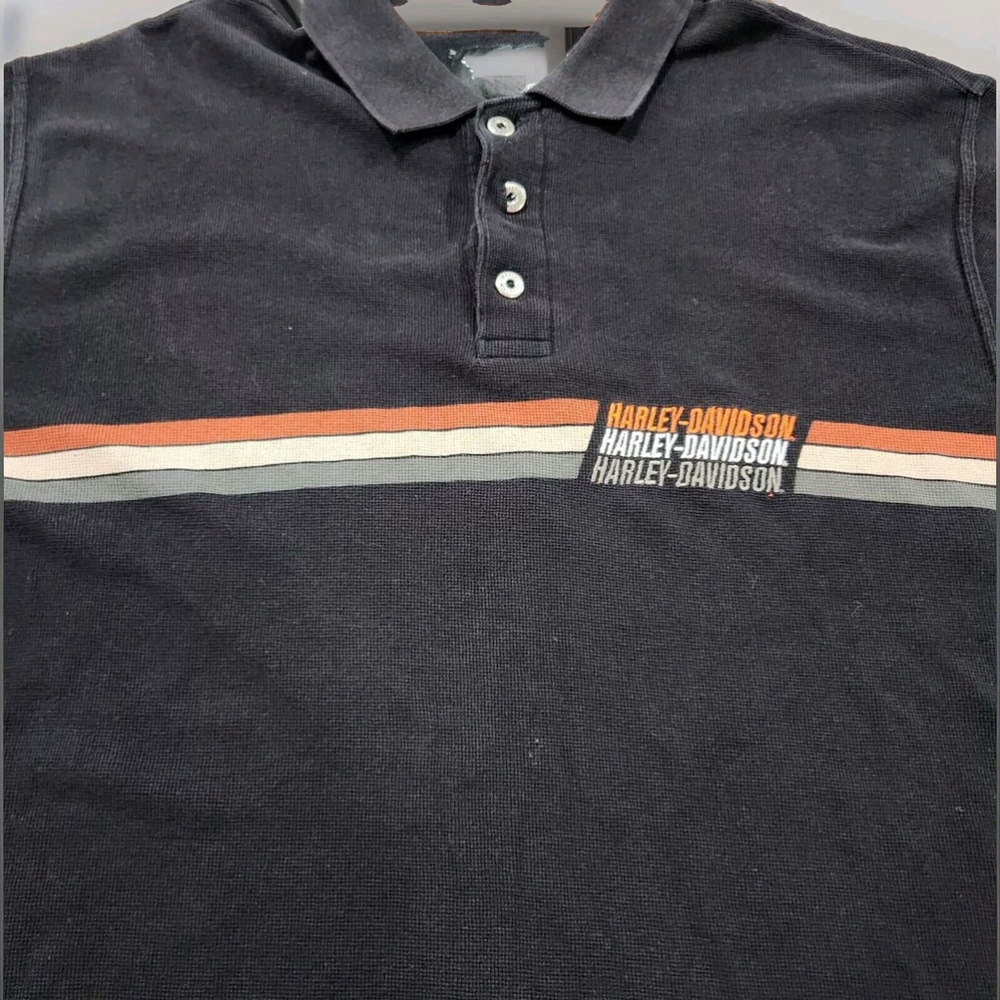 Harley Davidson Mens Polo Shirt Large Name Brand On Front Graphic 100% Cotton